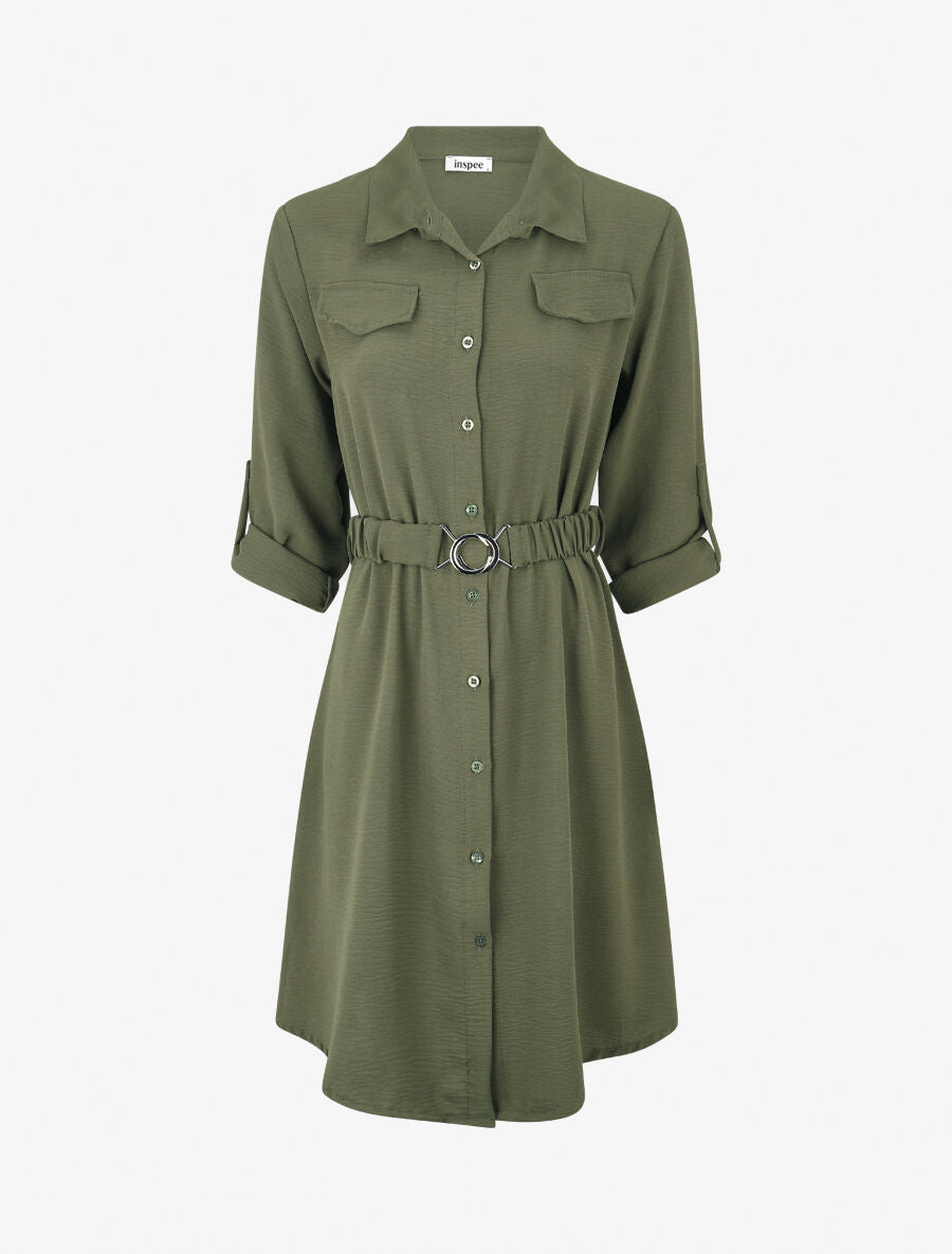 Robe chemise courte coupe droite - Kaki - 4