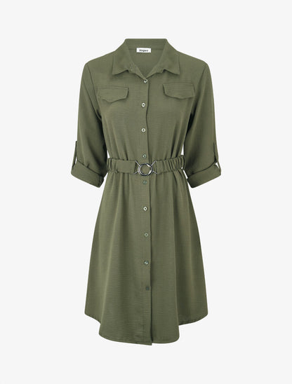 Robe chemise courte coupe droite - Kaki - 4