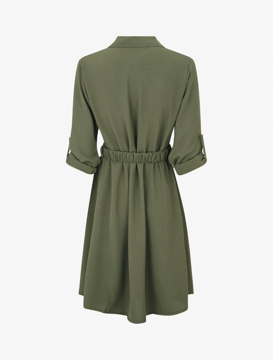Robe chemise courte coupe droite - Kaki - 2