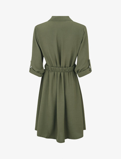 Robe chemise courte coupe droite - Kaki - 2