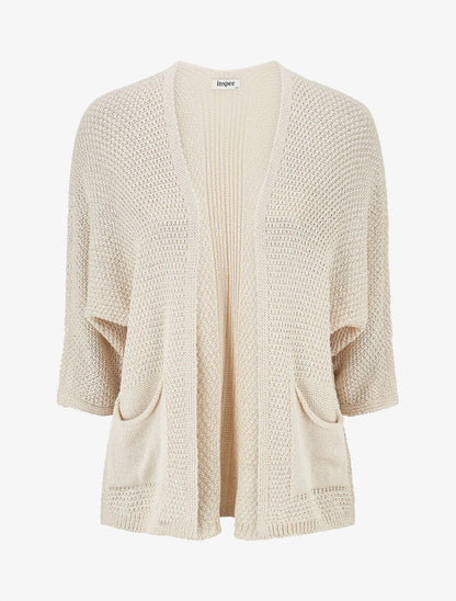 Gilet uni en maille ajourée - Beige - 1