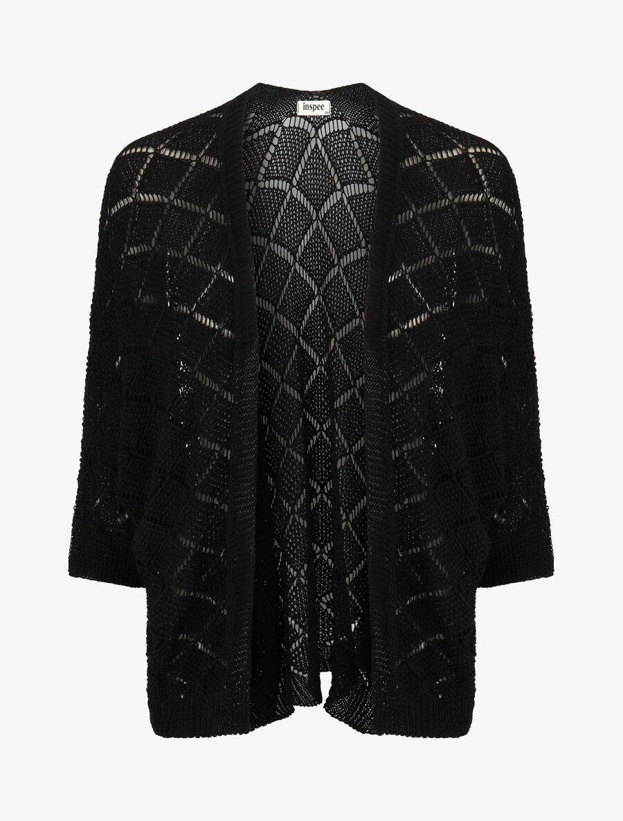 Gilet ouvert à maille ajourée - Noir - 4