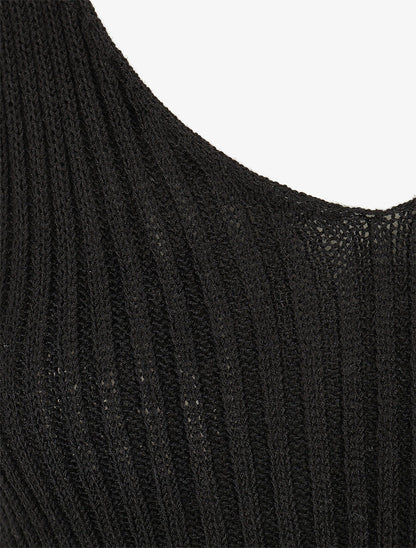 Débardeur côtelé en maille à col V - Noir - 3