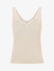 Débardeur côtelé en maille à col V - Beige - 1