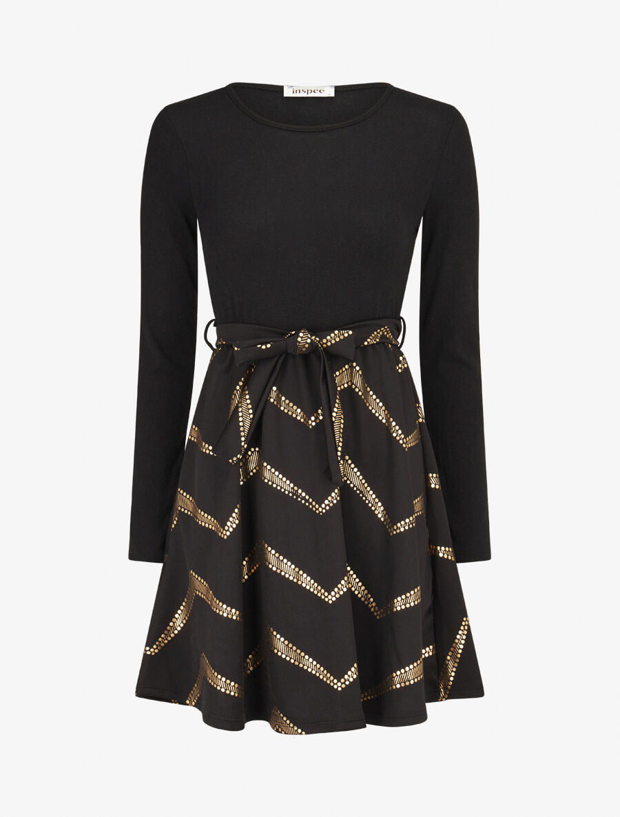 Robe patineuse à imprimés dorés - Noir - 5
