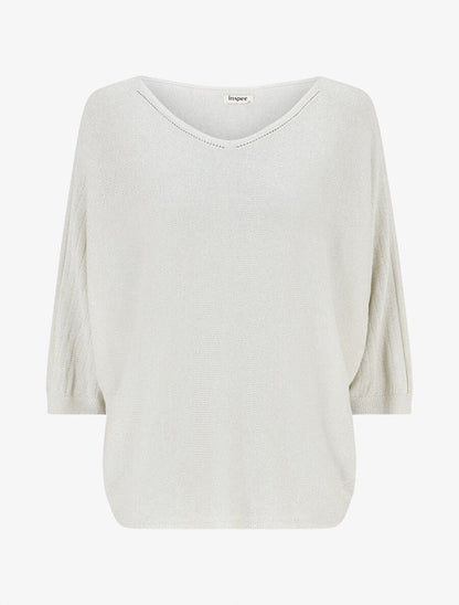Pull irisé à manches style chauves-souris - Beige - 1
