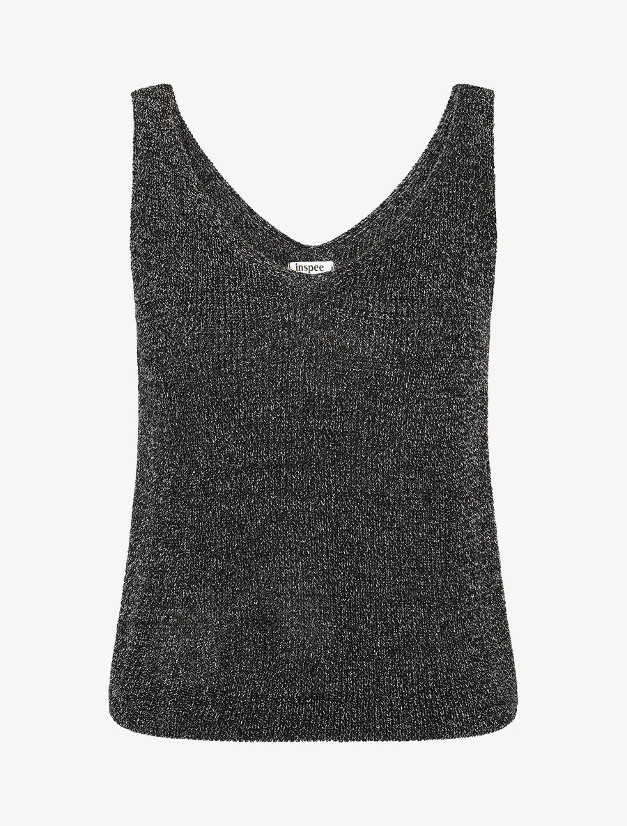 Débardeur côtelé en maille à détail irisé - Noir - 1