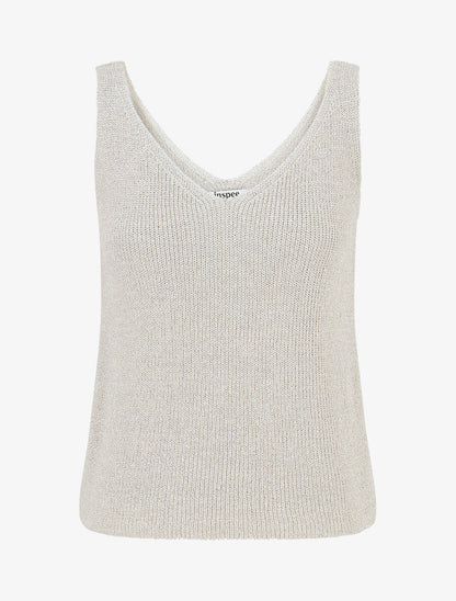 Débardeur côtelé en maille à détail irisé - Beige - 1