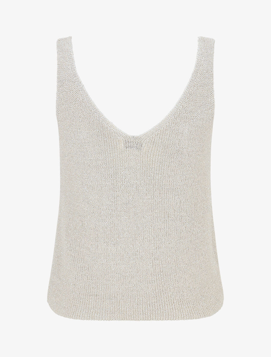 Débardeur côtelé en maille à détail irisé - Beige - 2