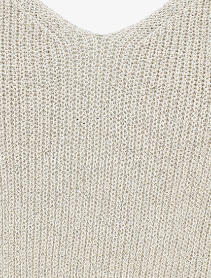 Débardeur côtelé en maille à détail irisé - Beige - 3