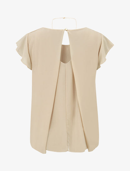 Blouse en voile transparente à manches volantées - Beige - 2