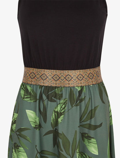 Robe longue à bretelles imprimé feuilles - Kaki - 3