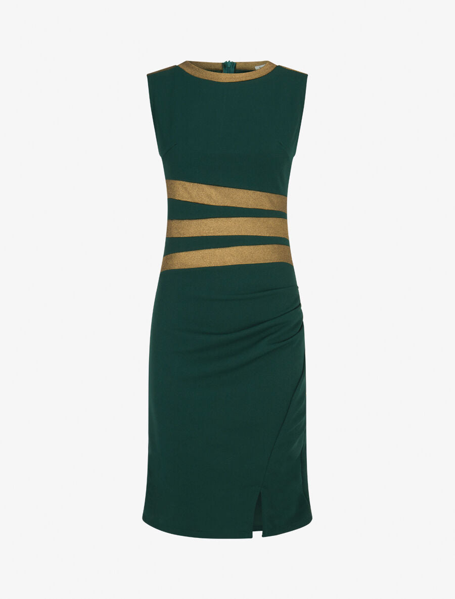 Robe moulante à bandes irisées - Vert sapin - 1