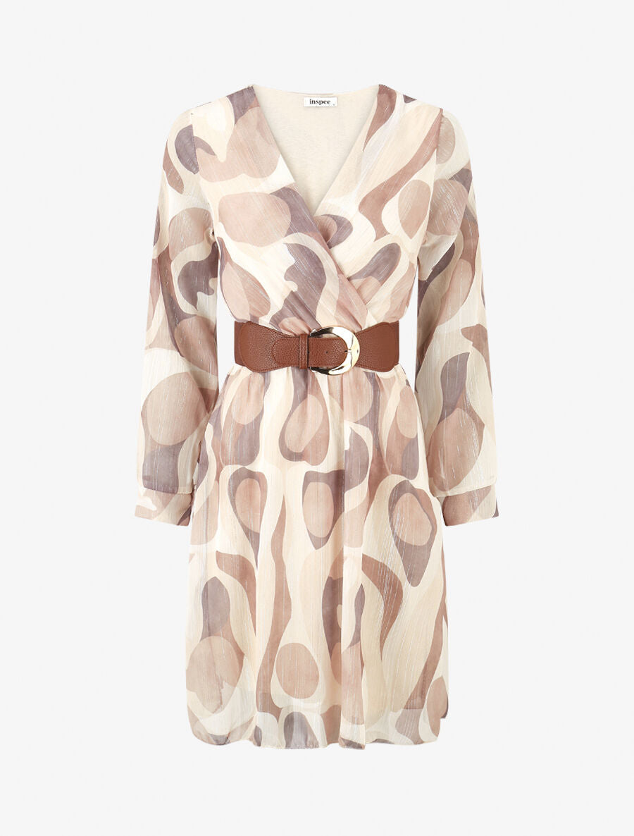 Robe patineuse imprimé rétro irisé - Beige - 1