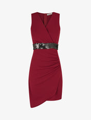 Robe asymétrique à taille en sequins - Lie de vin - 5
