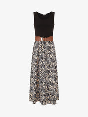 Robe bicolore imprimé floral - Noir - 1
