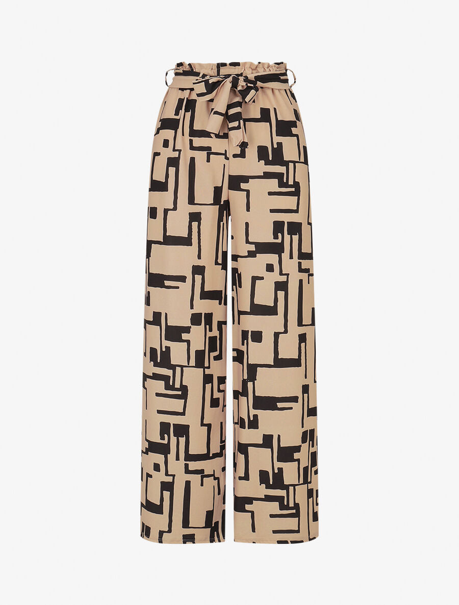 Pantalon fluide à imprimé graphique - Beige - 1