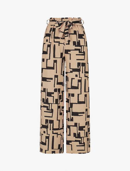 Pantalon fluide à imprimé graphique - Beige - 1