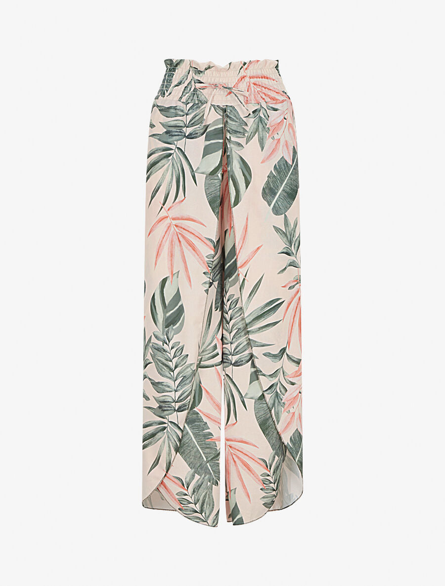 Pantalon tulipe imprimé tropical à taille élastiquée - Kaki - 1