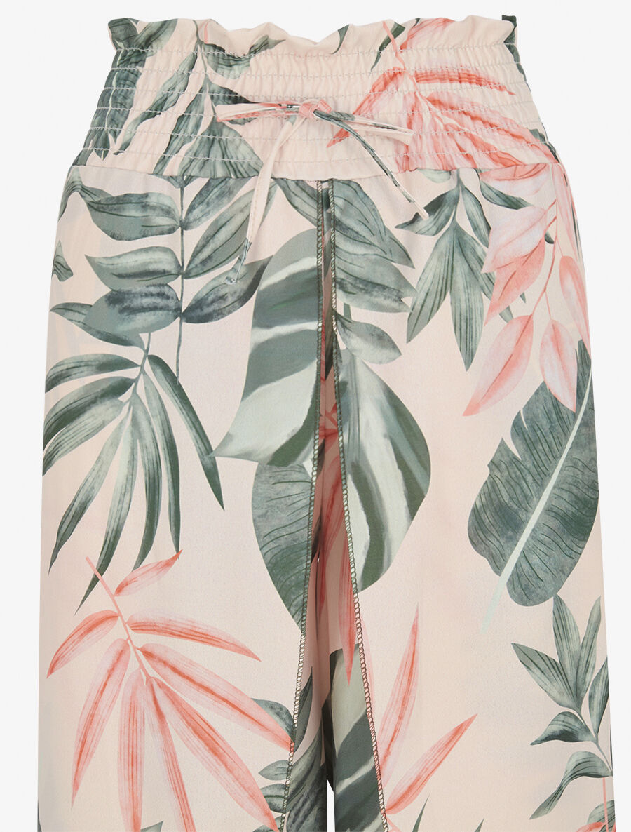 Pantalon tulipe imprimé tropical à taille élastiquée - Kaki - 3
