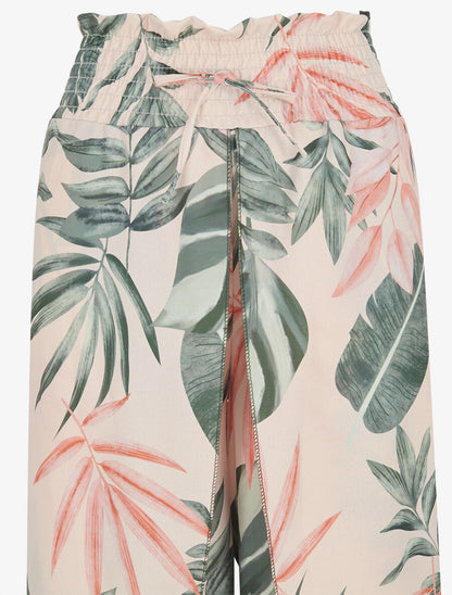 Pantalon tulipe imprimé tropical à taille élastiquée - Kaki - 3