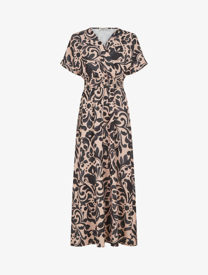 Robe longue manches courtes imprimé graphique - Noir - 1