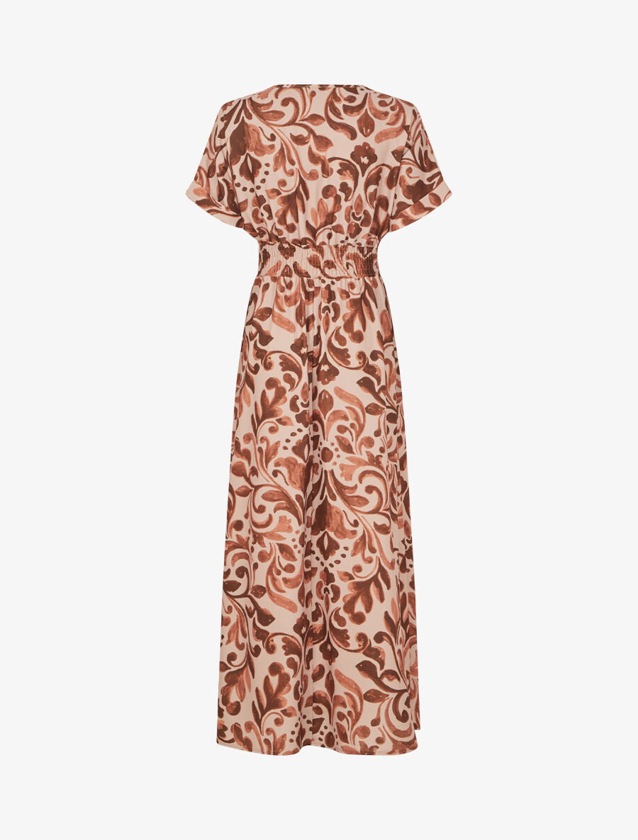 Robe longue manches courtes imprimé graphique - Marron - 2