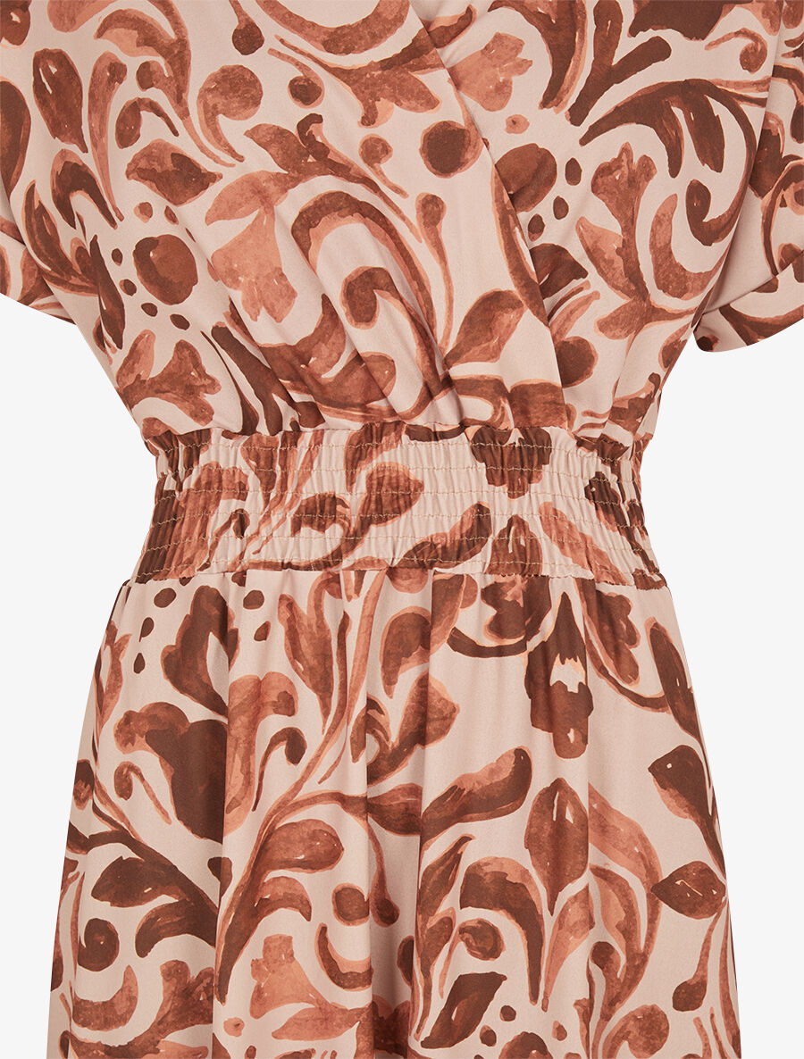 Robe longue manches courtes imprimé graphique - Marron - 3