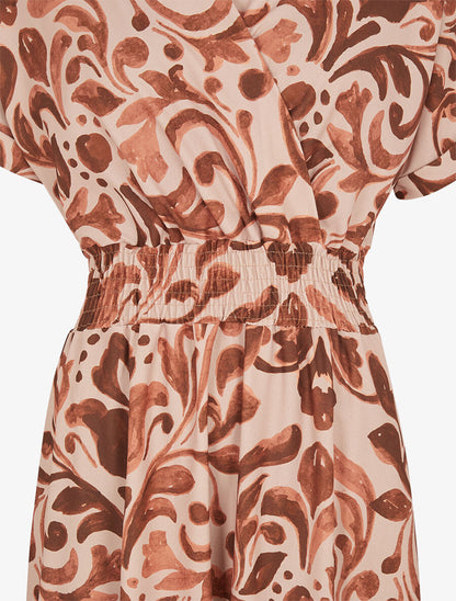 Robe longue manches courtes imprimé graphique - Marron - 3