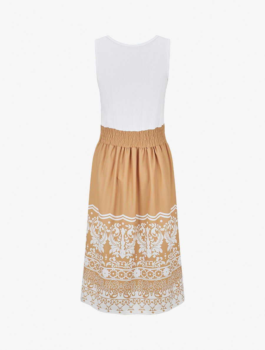 Robe midi évasée sans manches imprimé floral - Beige - 2