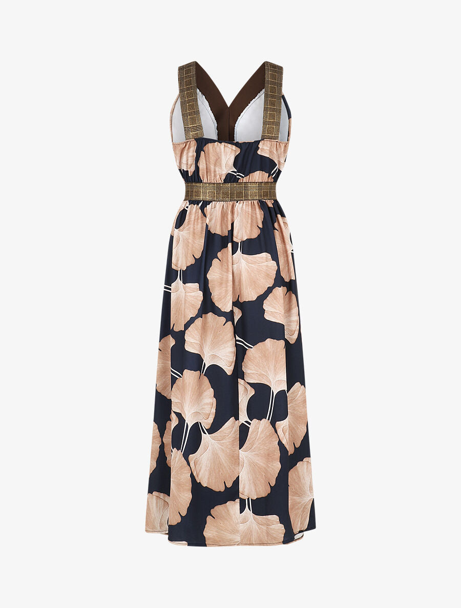 Robe longue à détail irisées et imprimé floral - Marine - 2