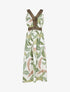 Robe longue à détail irisées et imprimé feuilles - Kaki - 4