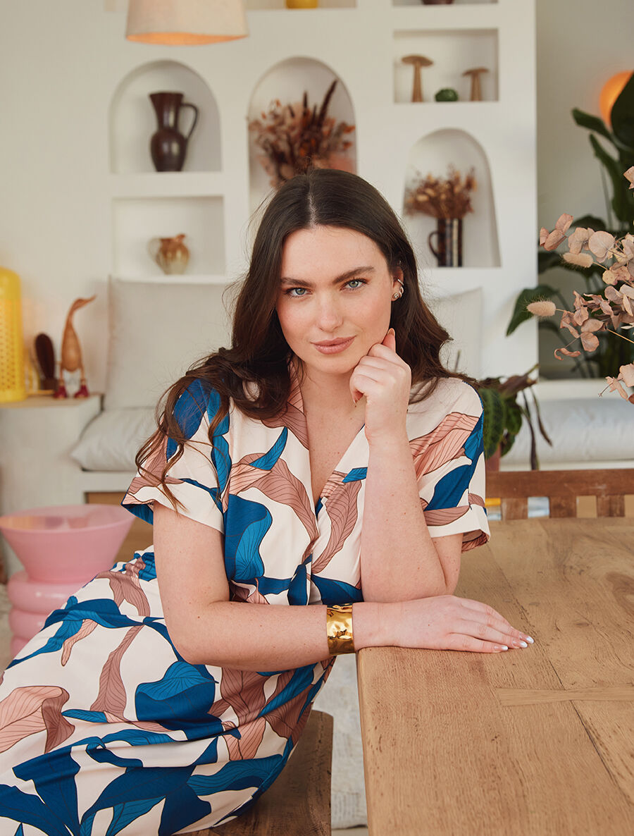 Robe longue à cache-coeur imprimé feuillage - Marine - 5