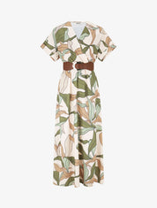 Robe longue à cache-coeur imprimé feuillage - Kaki - 4