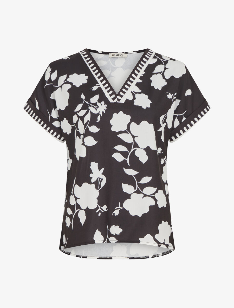 Blouse imprimé floral à col V - Noir - 4