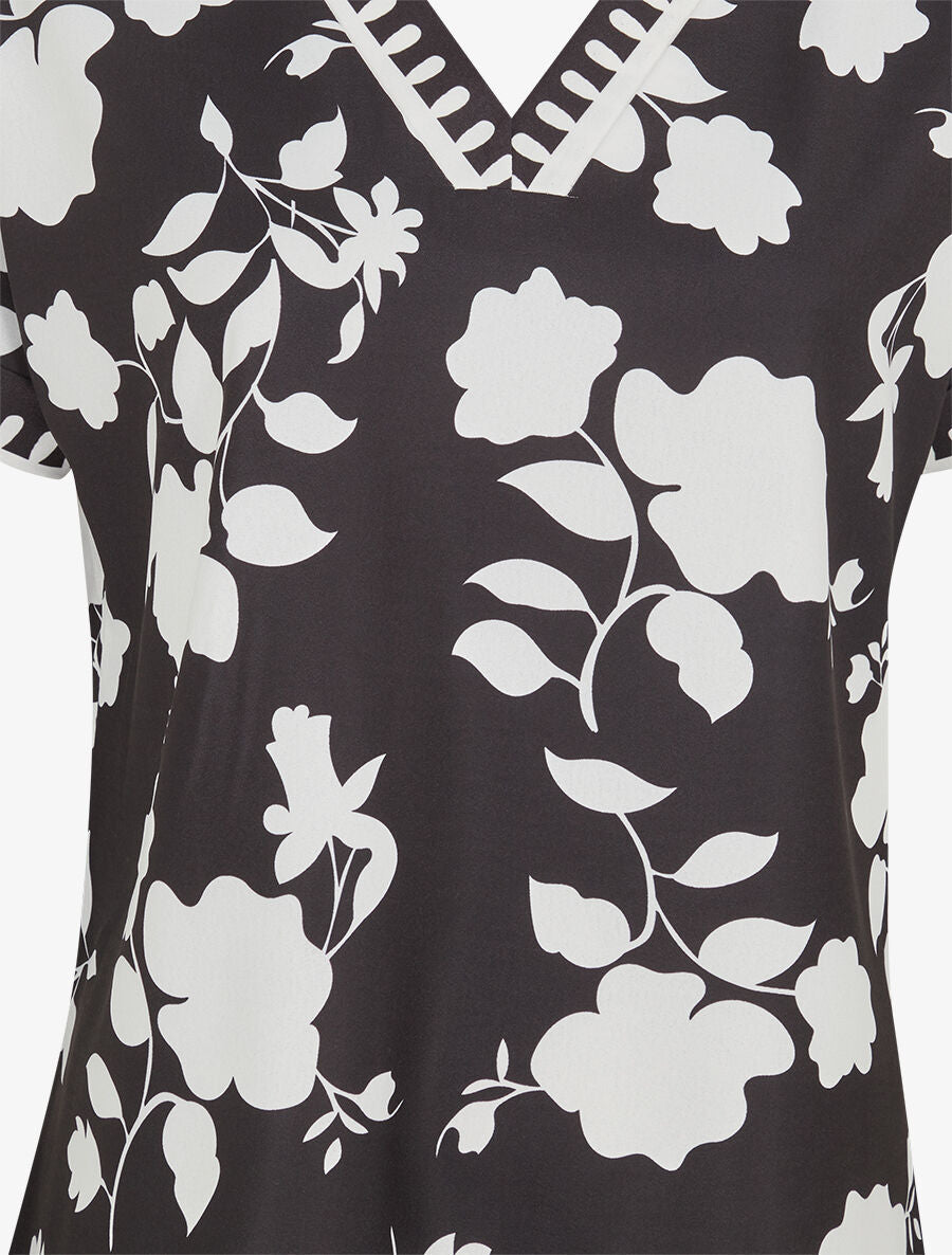 Blouse imprimé floral à col V - Noir - 3