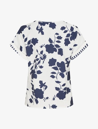 Blouse imprimé floral à col V - Marine - 2