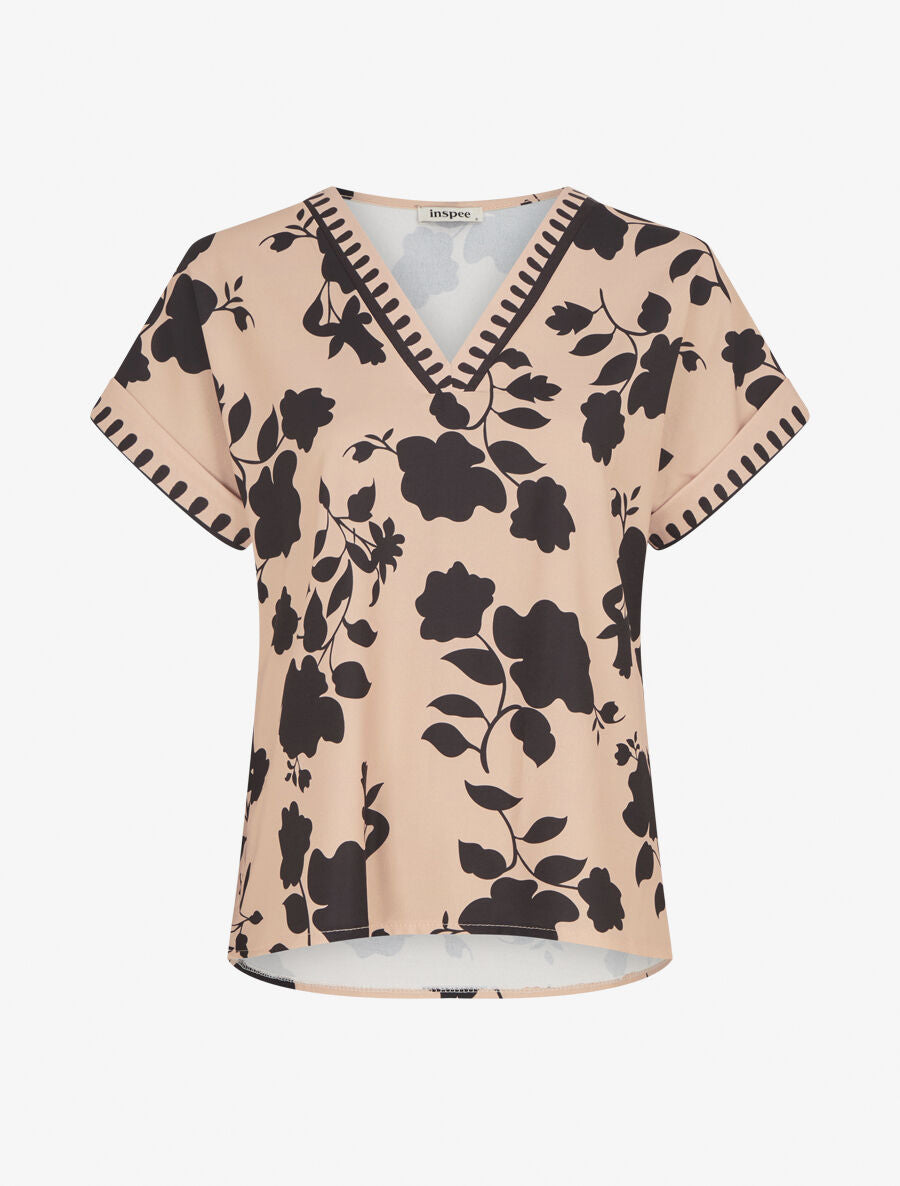 Blouse imprimé floral à col V - Beige - 4
