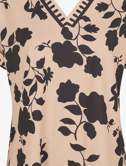 Blouse imprimé floral à col V - Beige - 3