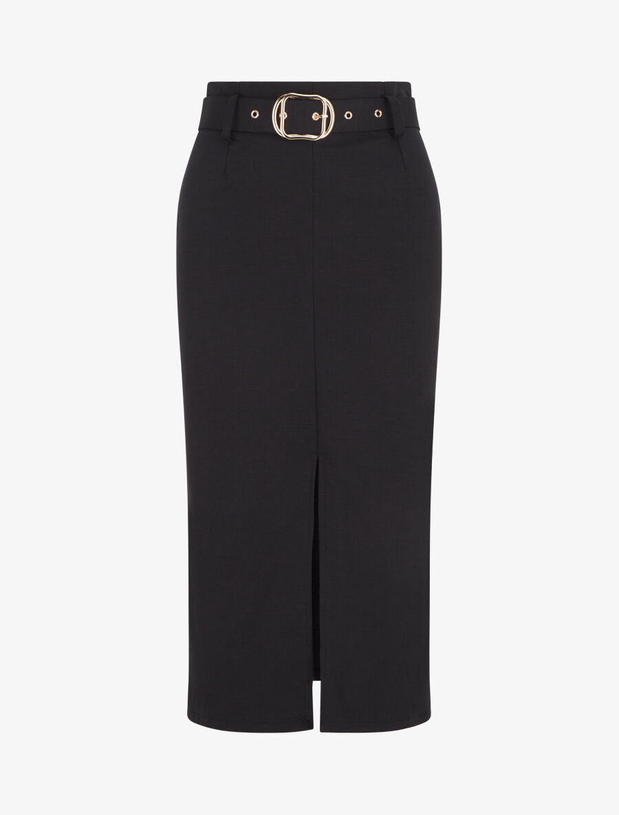 Jupe droite mi-longue unie - Noir - 4