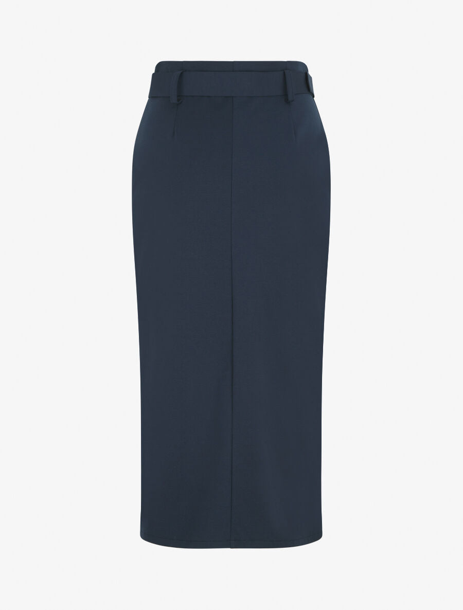 Jupe droite mi-longue unie - Marine - 2