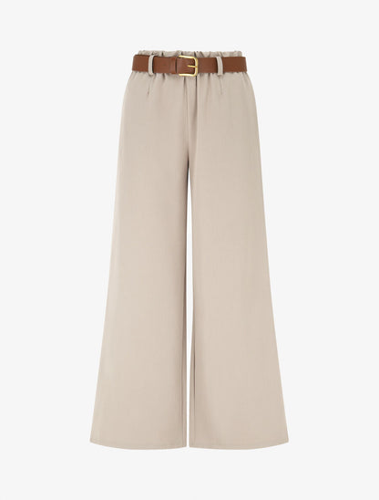 Pantalon long uni élastiqué - Beige - 1