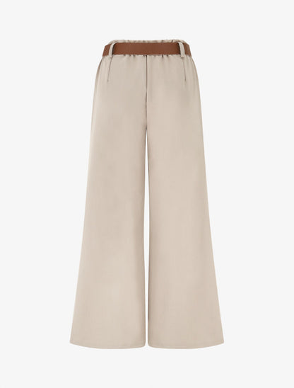 Pantalon long uni élastiqué - Beige - 2