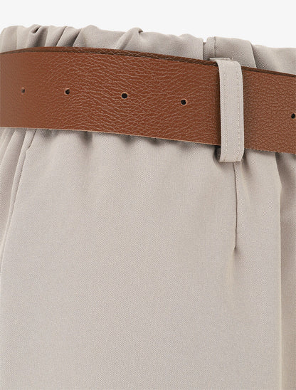 Pantalon long uni élastiqué - Beige - 3
