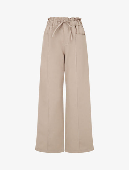 Pantalon droit taille haute élastiquée - Taupe - 1