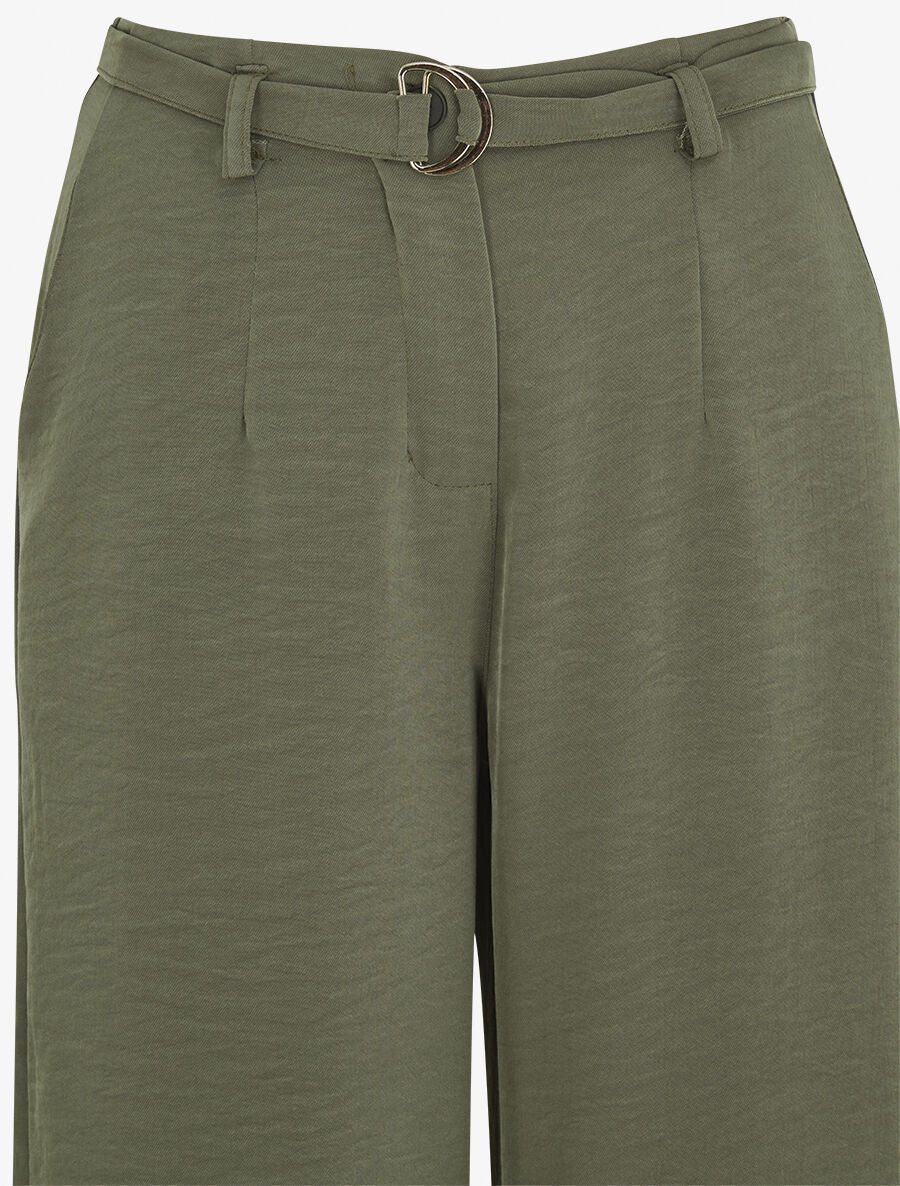 Pantalon ample taille haute uni - Kaki - 3