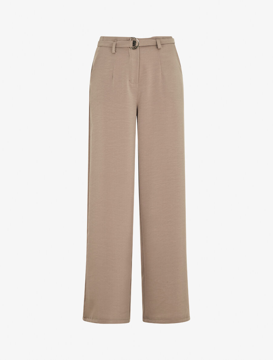 Pantalon ample taille haute uni - Taupe - 4