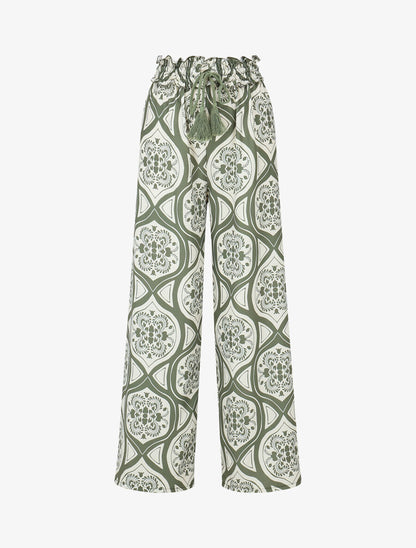 Pantalon élastiqué à imprimé graphique - Kaki - 4