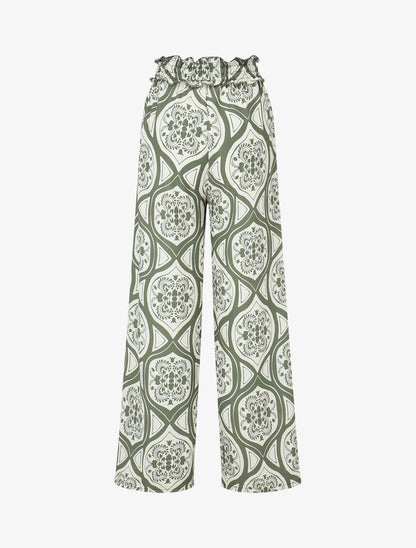 Pantalon élastiqué à imprimé graphique - Kaki - 2