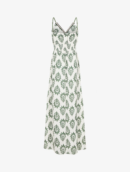 Robe longue à taille élastiquée imprimé floral - Kaki - 2